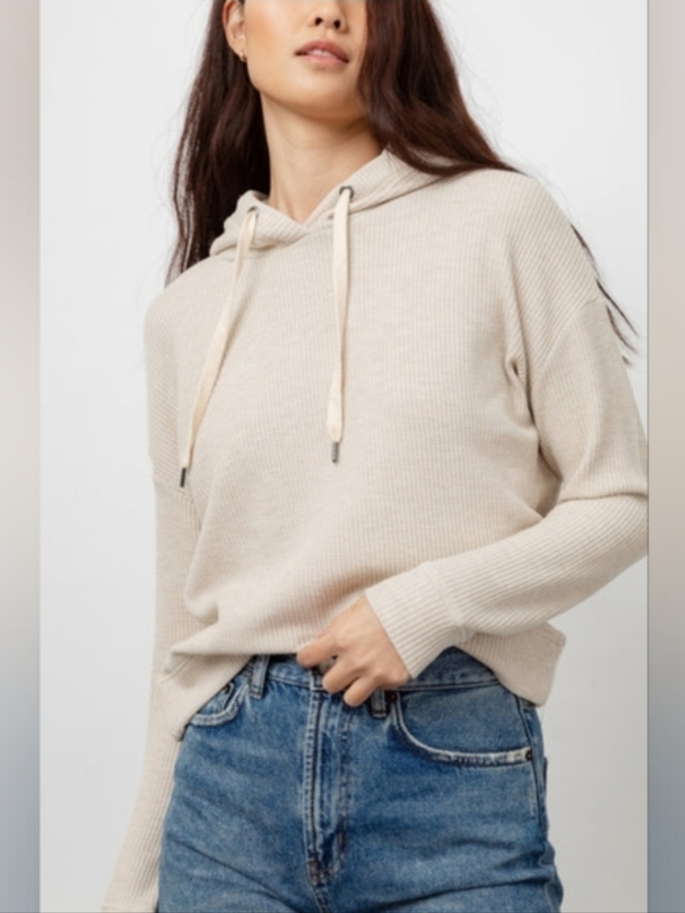 RAILS Murray Heather Oatmeal Waffle Knit Drawstring Hoodie Beach Cozy Women's XL